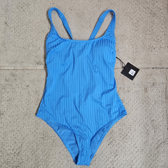 S3 Swim Ribbed One-Piece Swimsuit – Lake Blue (Size L, NWT) - Picture 3 of 7